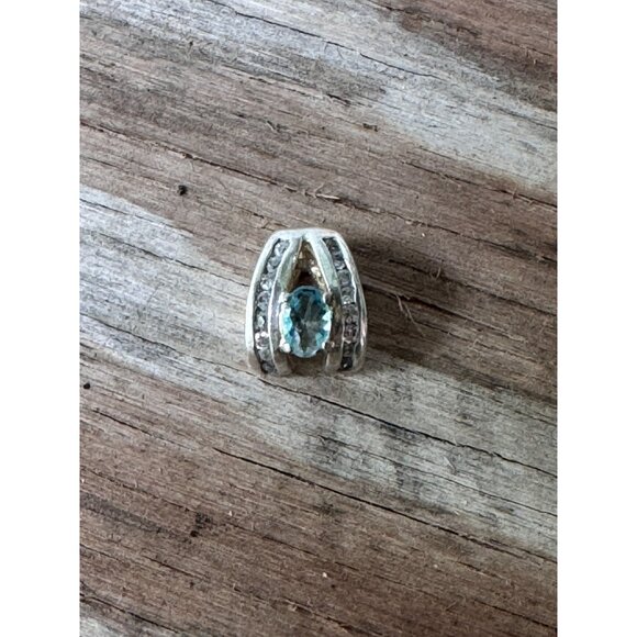 Sterling Silver Charm Bead With Blue Topaz & Clear Stones For European Bracelets - Picture 3 of 7